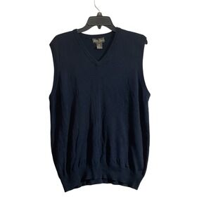 Bobby Chan XL Silk Blend Sleeveless Sweater Vest Navy Preppy Old Money Luxury